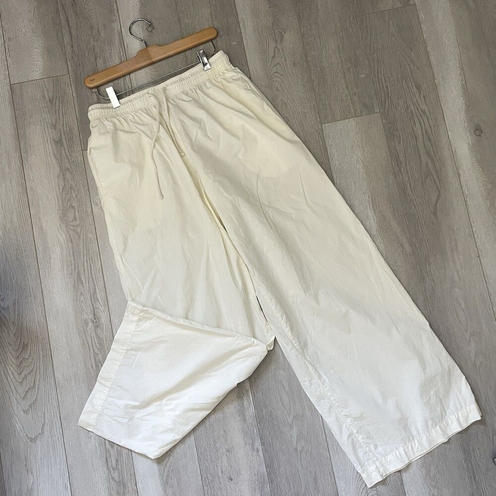 Donni Poplin Pants cotton wide leg womens White (large) minimalist casual comfy